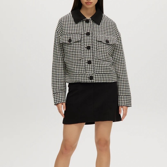 NWT House of Harlow 1960 Houndstooth Tweed Blazer Jacket Women Black/white Siz S - Picture 2 of 11